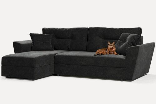 Изображение товара Диван угловой раскладной Амстердам еврокнижка, черный велюр Кабрио, левый угол