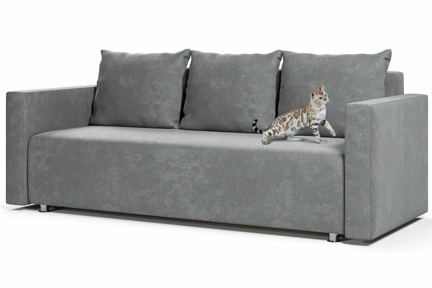 фото Диван-кровать прямой Олимп М еврокнижка, серый велюр Кабрио