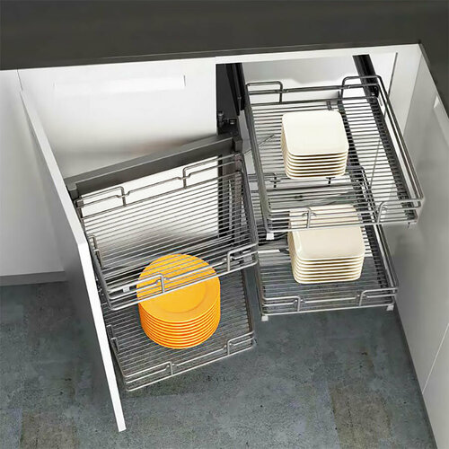 Волшебный уголок левый, фасад 450мм , хром/серый