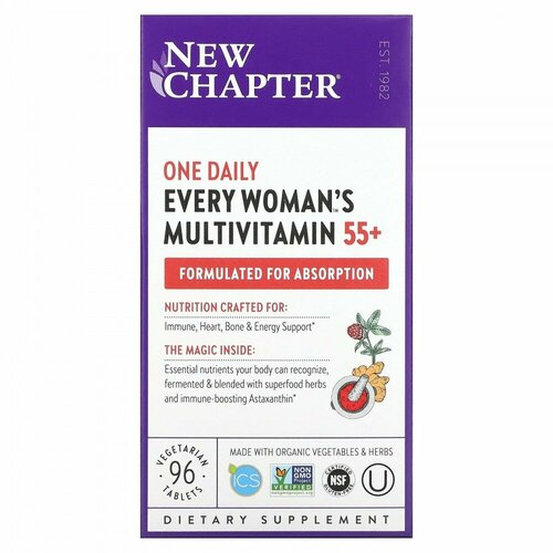 New Chapter, 55+ Every Woman&#x27; s One Daily, витаминный комплекс на основе цельных продуктов для женщин старше 55 лет, 96 вегетарианских таблеток