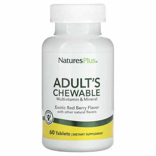NaturesPlus, Adult&#x27; s Chewable Multivitamin & Mineral, Exotic Red Berry , 60 Tablets