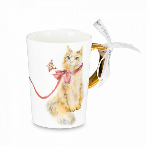 Кружка Кошка милашка, 450 мл, костяной фарфор, белый, декор MON0468-R32-SGH-cat Синергия