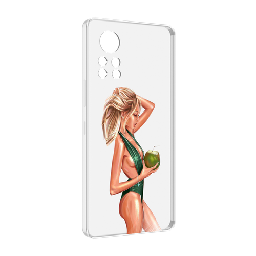 Чехол MyPads девушка-с-кокосом-в-зеленом-купальнике женский для Infinix Note 12 i X667 задняя-панель-накладка-бампер