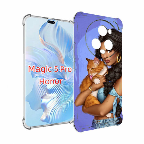 Чехол MyPads девушка-красивая-с-синим-фоном женский для Honor Magic 5 Pro задняя-панель-накладка-бампер