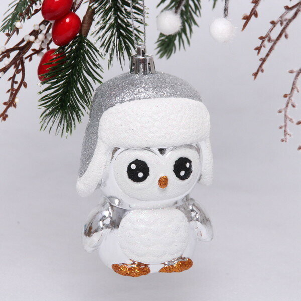 Ёлочная игрушка «Новогодний пингвин» 7*6*11 см серебро