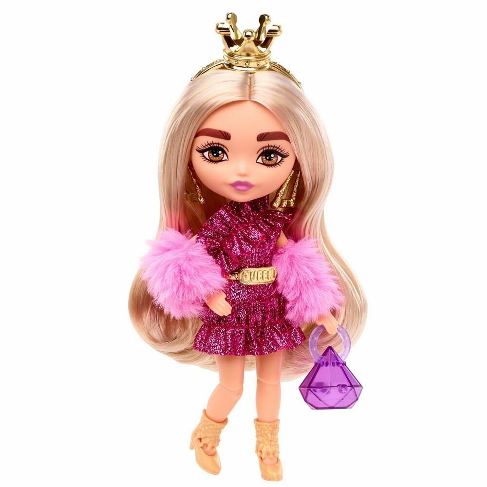 Кукла Mattel Barbie Мини-кукла Экстра Модница в мерцающем платье с меховой накидкой