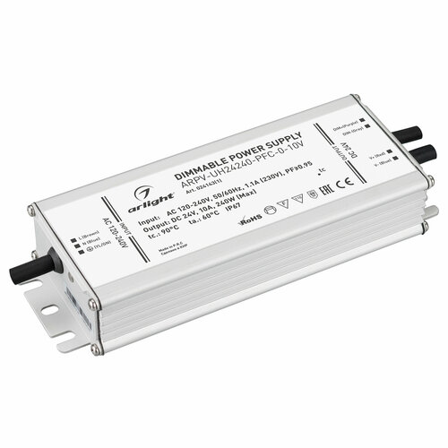 Блок питания ARPV-UH24240-PFC-0-10V (24V, 10.0A, 240W) (Arlight, IP67 Металл, 7 лет) блок питания arlight arpv uh24240 pfc 0 10v 24v 10 0a 240w