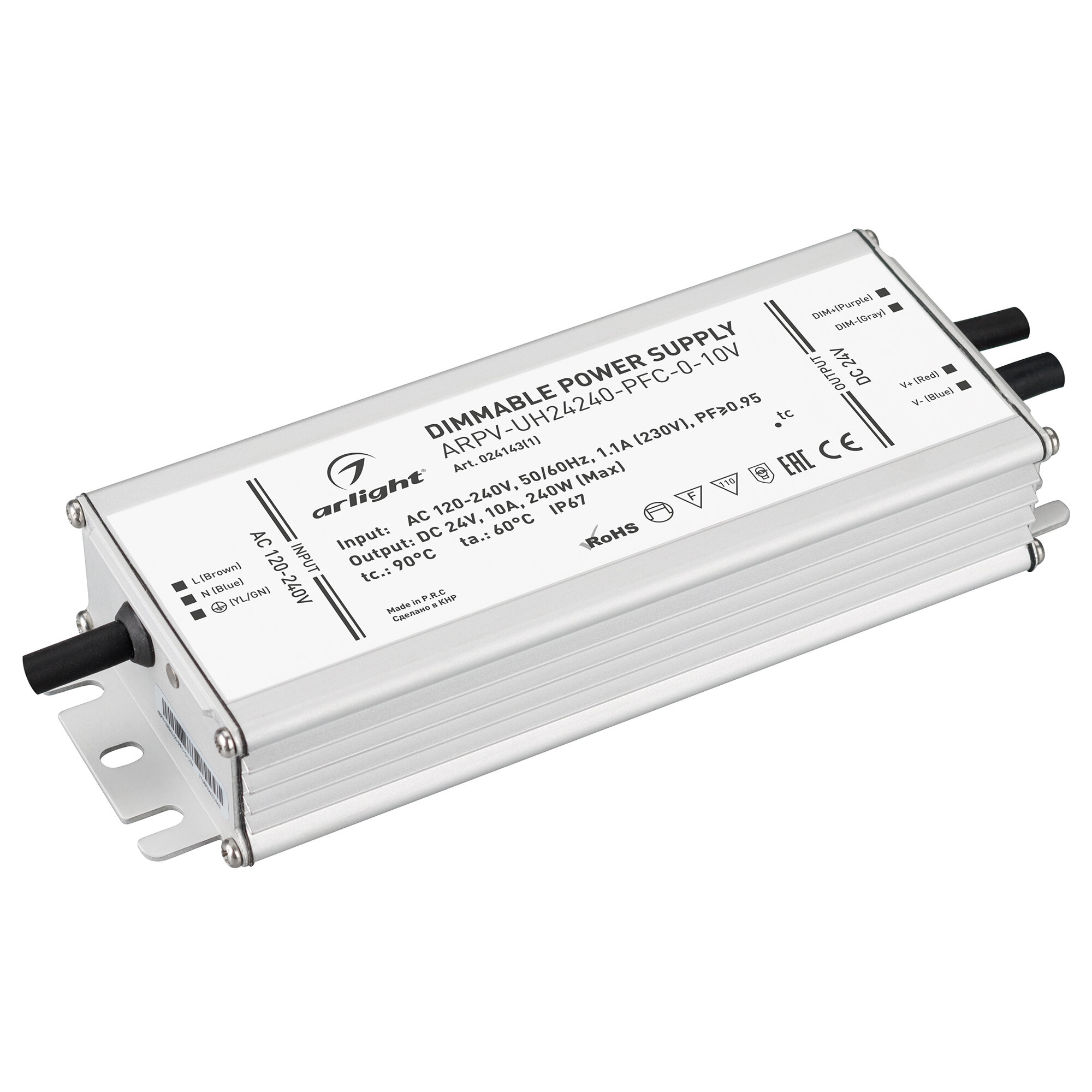 Блок питания ARPV-UH24240-PFC-0-10V (24V, 10.0A, 240W) (Arlight, IP67 Металл, 7 лет) Артикул 024143(1)