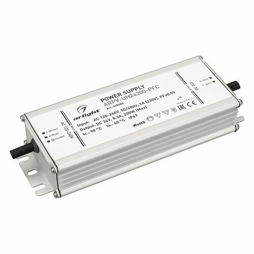 Блок питания ARPV-UH24200-PFC (24V, 8.3A, 200W) (Arlight, IP67 Металл, 7 лет) Артикул 028086