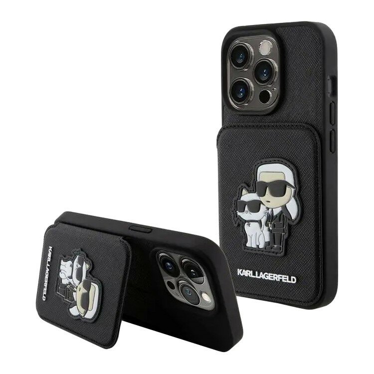 Karl Lagerfeld для iPhone 15 Pro Max чехол Cardslot Stand PU Saffiano NFT Karl & Choupette Hard Black