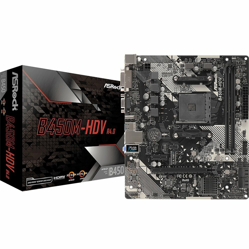 Материнская плата ASRock, B450M-HDV R4, для AMD Ryzen, с USB Type-C
