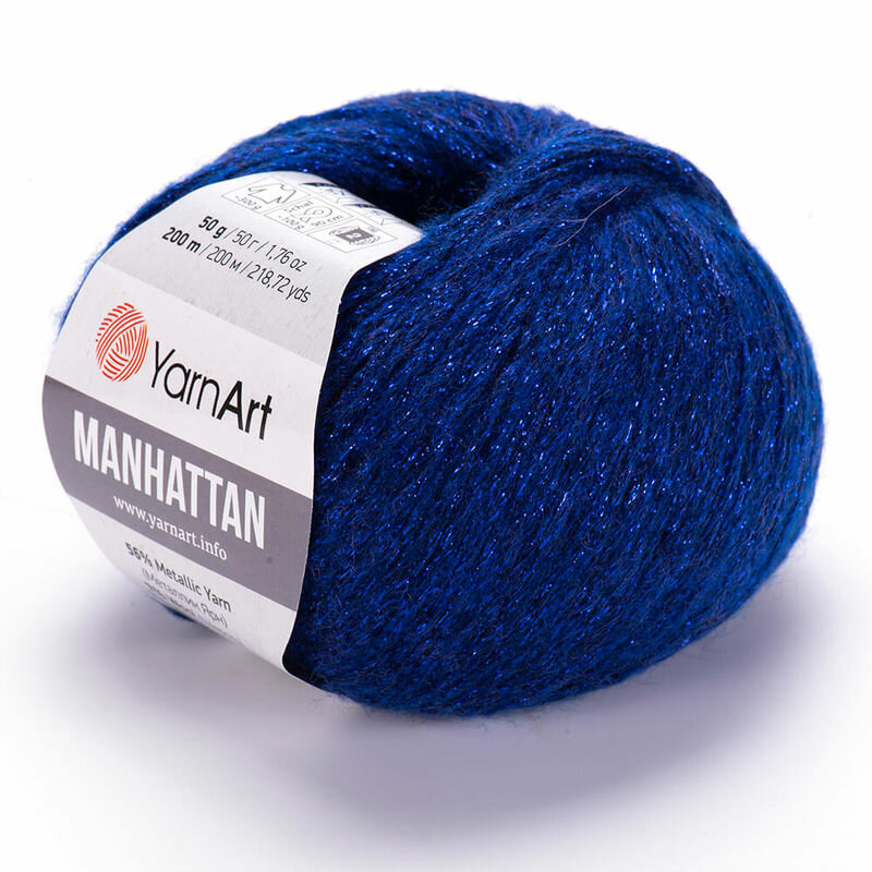 Пряжа Yarnart Manhattan синий (914), 7%шерсть/7%вискоза/30%акрил/56%металлик, 200м, 50г, 1шт