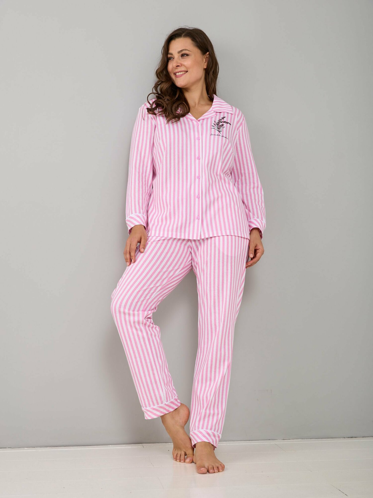 Пижама домашняя женская Алтекс рубашка со штанами розовая, размер 48 - фотография № 3