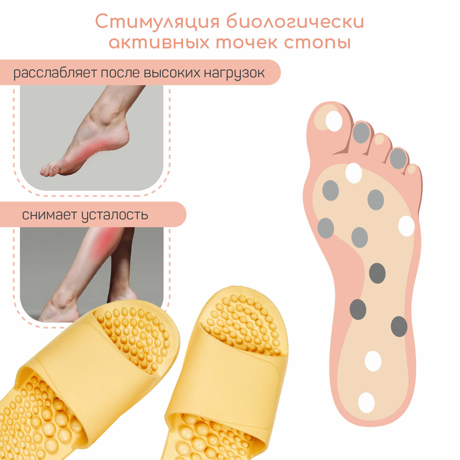 Тапочки с массажным эффектом AMARO HOME Healthy Feet Открытый нос (Жёлтый) 40-41, yellow - фотография № 2