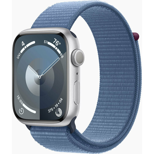 Смарт-часы Apple Watch Series 9 A2980 45мм OLED корп серебристый Sport Loop рем синий разм брасл145-220мм MR9F3ZPA 8349700₽
