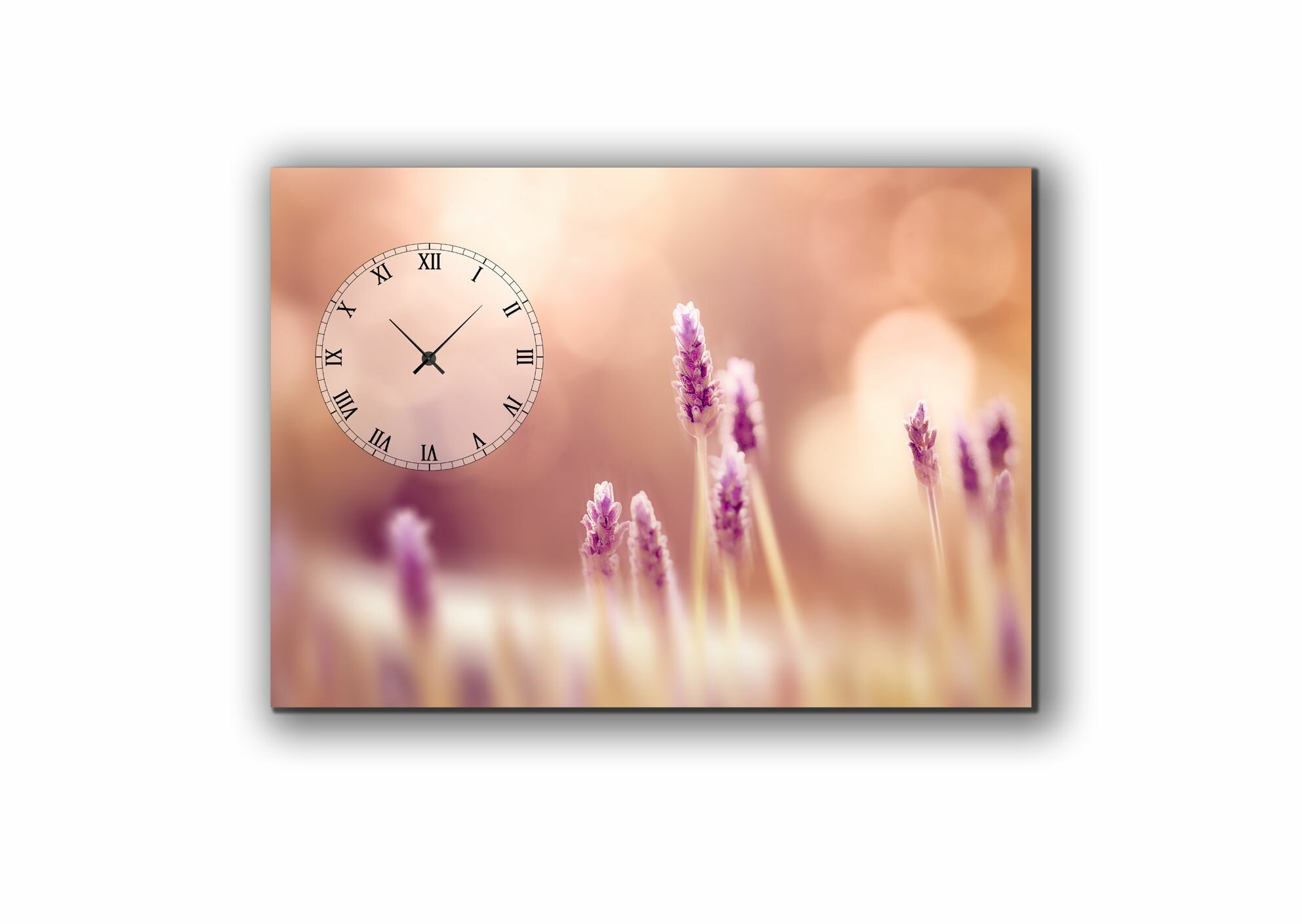 Часы на холсте настенные розовые цветы 50х70