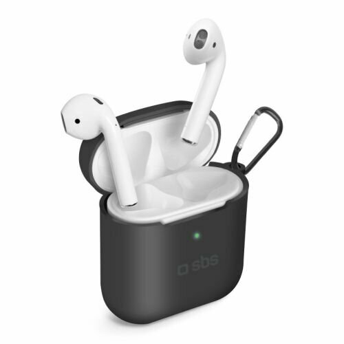 Sbs-mobile SBS Mobile Чехол для Airpods 1 / 2 поколения, силиконовый с карабином, черный