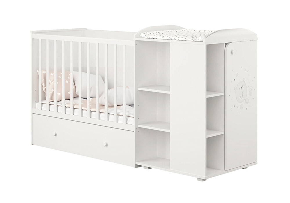 фото Кровать Polini Кроватка-трансформер с комодом French 800 Teddy белый 65.3х189.6х106.5 см