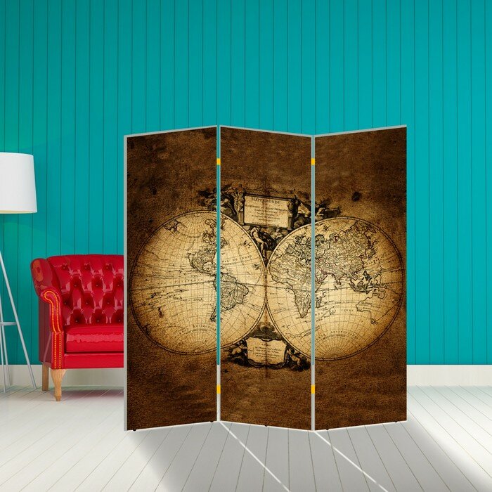 Ширма "Старинная карта мира", 150 х 160 см