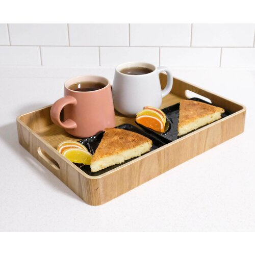Поднос деревянный большой прямоугольный с ручками 37x26x5 см