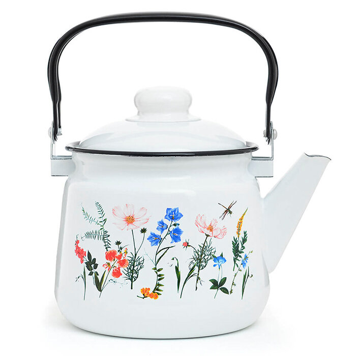 Чайник наплитный эмалированный 2,5 литра "Луговые цветы" ЭТ-75267 (Эстет)
