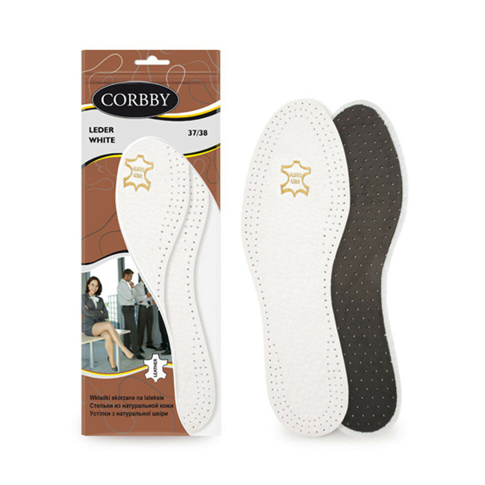 Стельки CORBBY из натуральной кожи LEDER white, белые. (39-40)