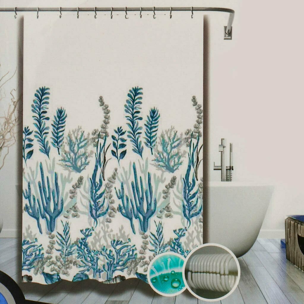 Штора для ванной из полиэстера 180x180 см Водоросли водонепроницаемая белая Китай