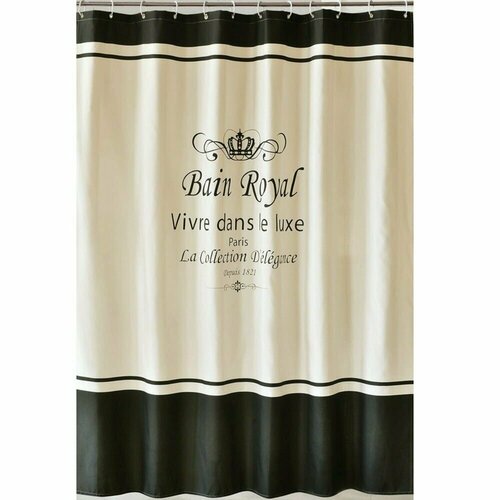 Шторка для ванной комнаты Bain Royal 240х200 см, полиэстер, цвет кремовый + черный, Carnation Home Fashions, США, RYL240WB