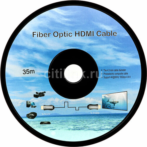 Кабель аудио-видео Fiber Optic, HDMI (m) - HDMI (m) , ver 2.0, 35м, GOLD, черный