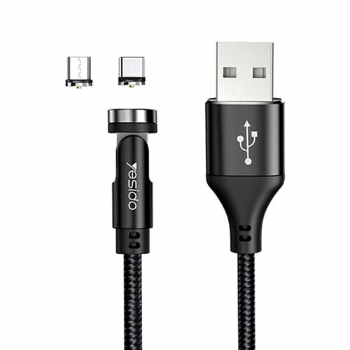 Кабель USB - микро USB, Type-C Yesido CA68, 1.0м, круглый, 2.4A, нейлон, магнитный, цвет: чёрный