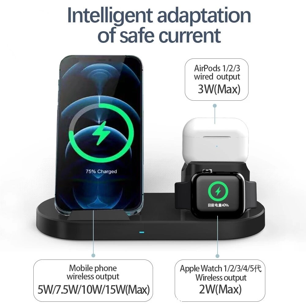 Зарядная станция 3в1 Multi-Function "Fast Charge" 3-in-1 для iPhone Applewatch Airpods (прямоугольная подставка)