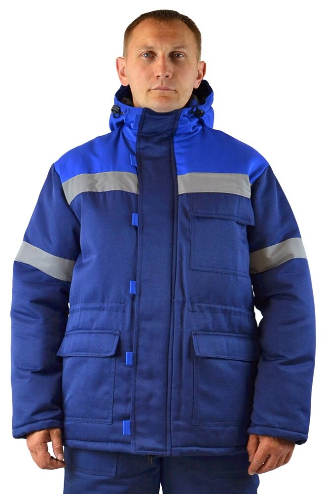 Куртка мужская рабочая "Сургут" утеплённая тк. Смесовая т-синяя с васильковым (203. М.) (48-50, 158-164)