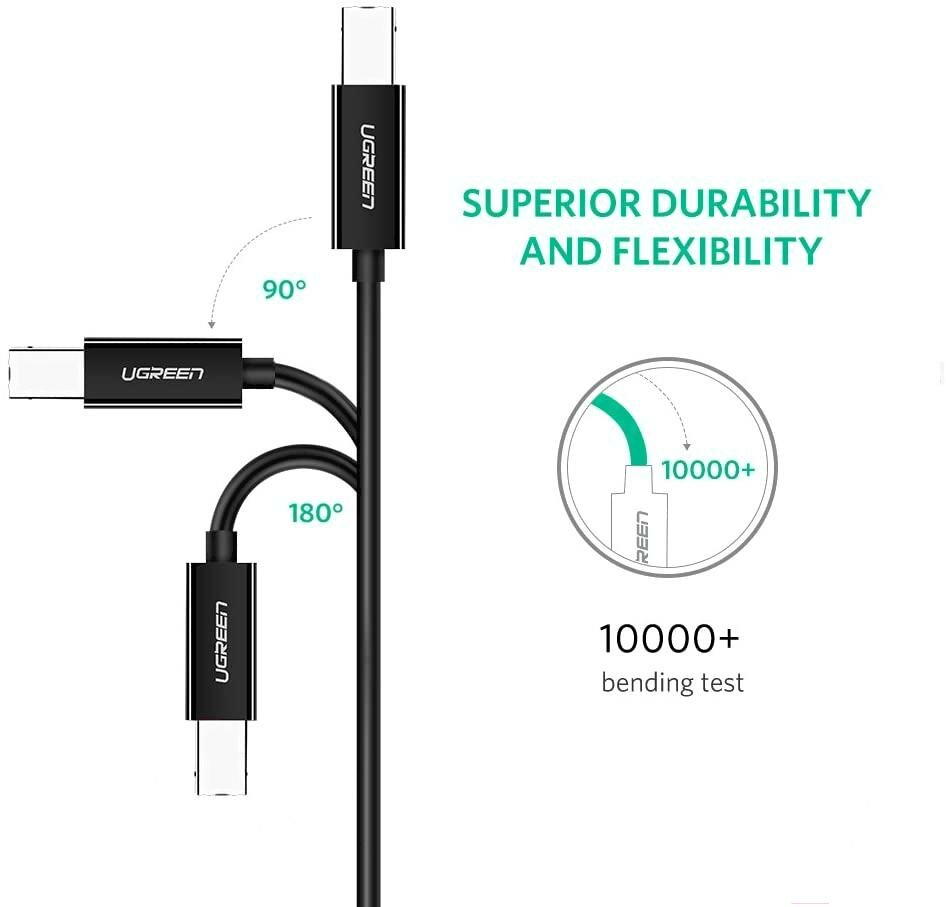 Кабель UGREEN 50446_ USB-C/USB-B 2.0, для подключения ноутбука, ПК к сканеру, принтеру, серверу, факсу, жесткому диску, фотоаппарату, 2м, black - фото №2