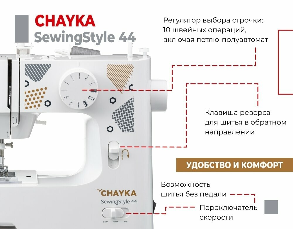 Швейная машина CHAYKA Чайка SewingStyle 44 + столик - фотография № 7