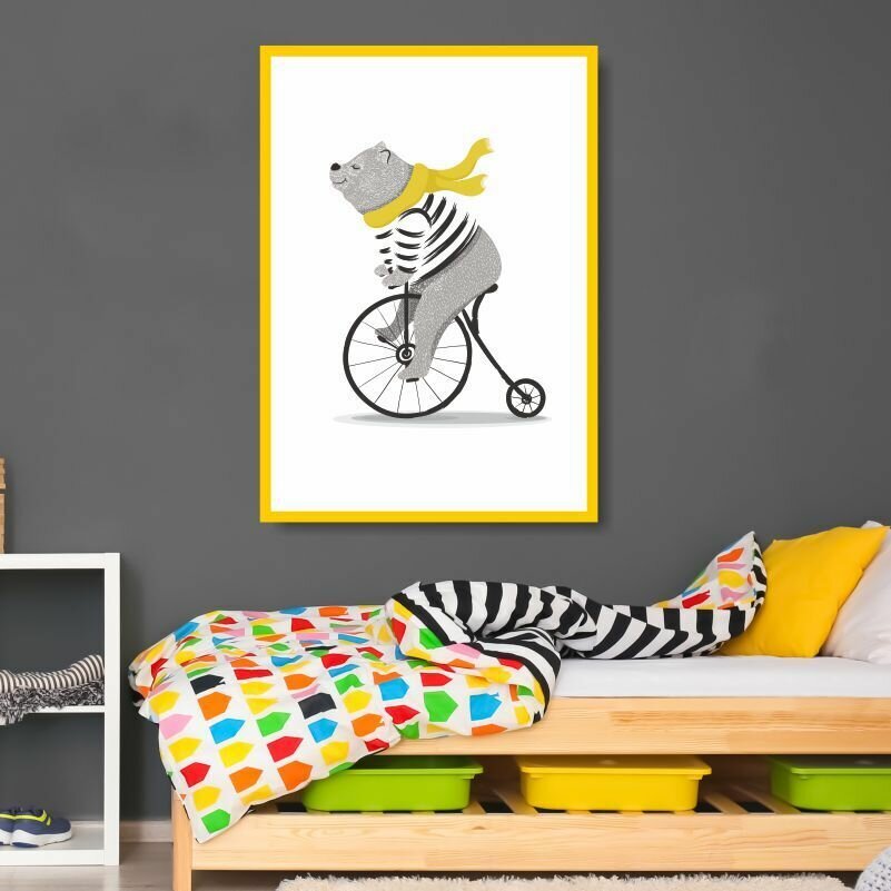 Постер для интерьера Медведь На Велосипеде на стену для детской вертикальный 60х90 см в тубусе ПолиЦентр