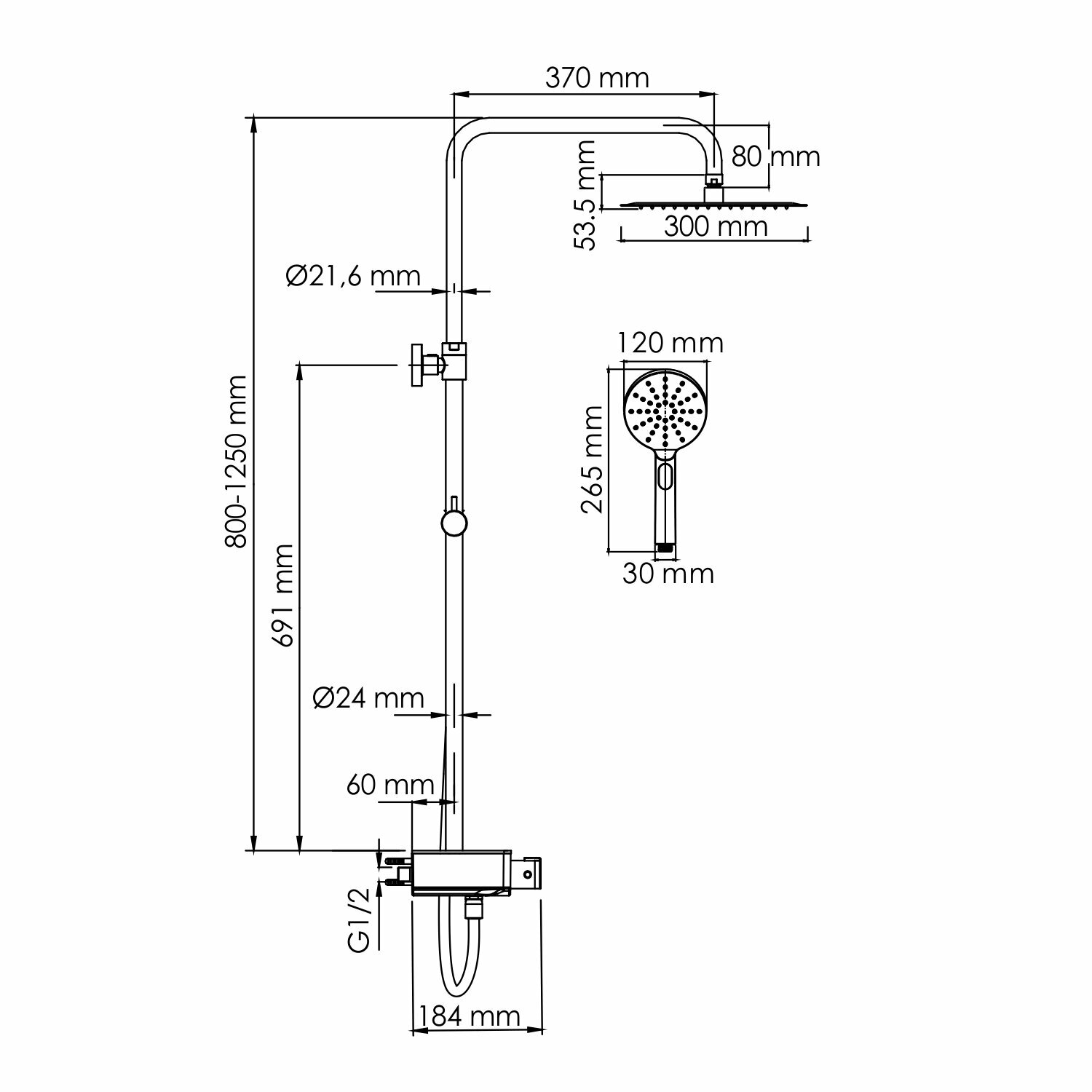 Душевая система для ванны WasserKRAFT (A113.118.127. CH Thermo) с термостатом