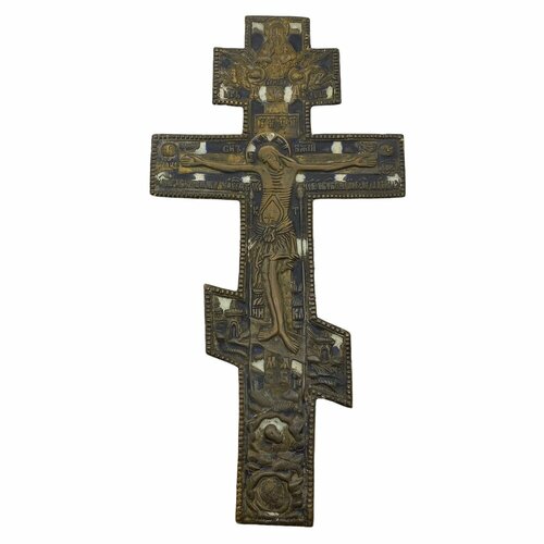 Крест Распятие латунь, эмаль, 1850-1885 гг, Российская Империя