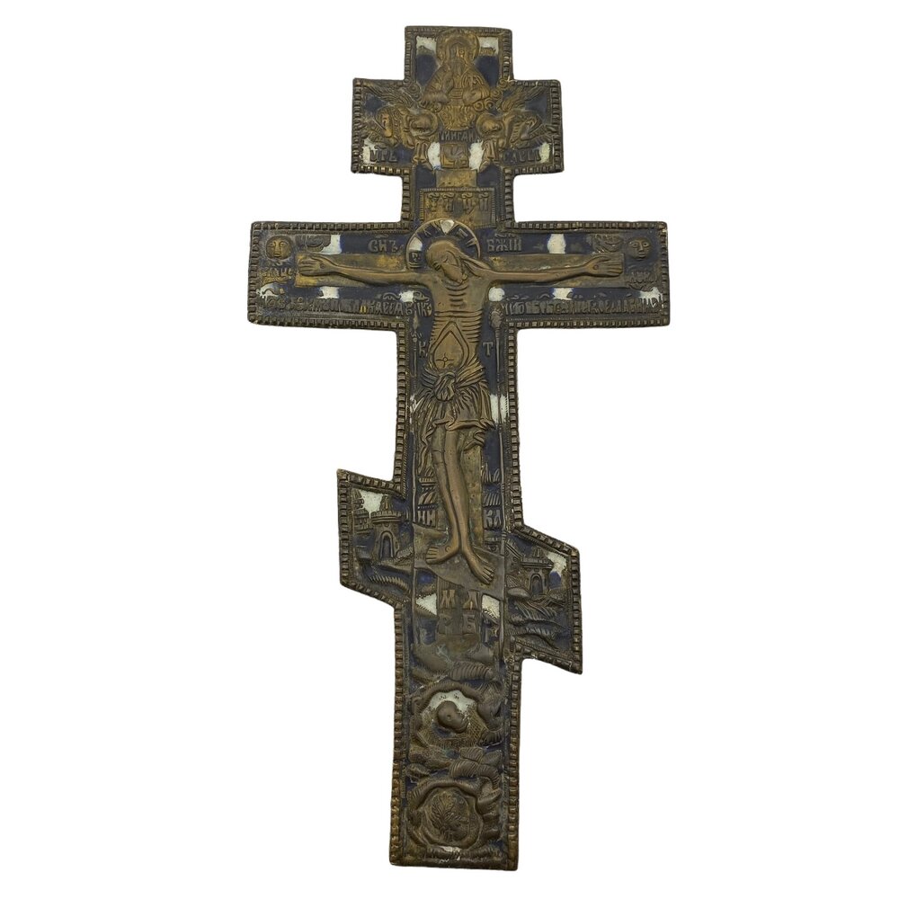 Крест "Распятие" латунь, эмаль, 1850-1885 гг, Российская Империя