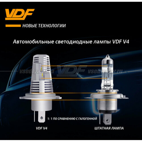 Светодиодные лампы VDF V4 Цоколь H4 5500K