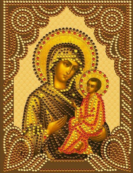 Алмазная мозаика Тихвинская божия матерь 15x20 см.