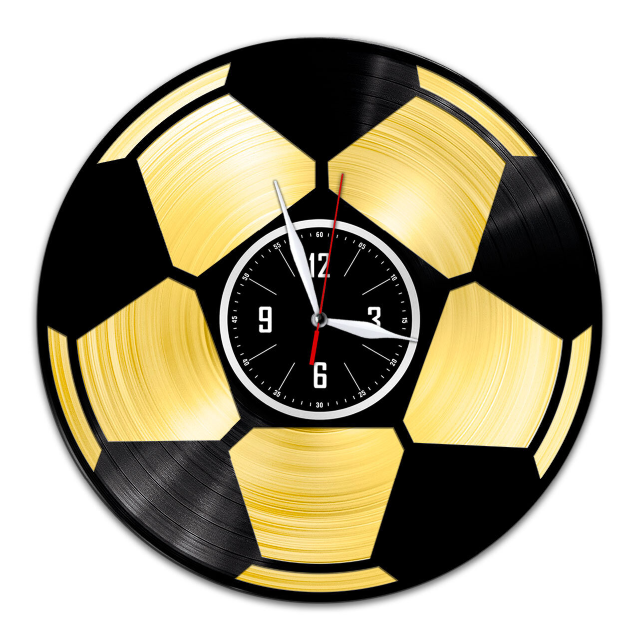 Футбольный мяч - настенные часы из виниловой пластинки (с золотой подложкой)