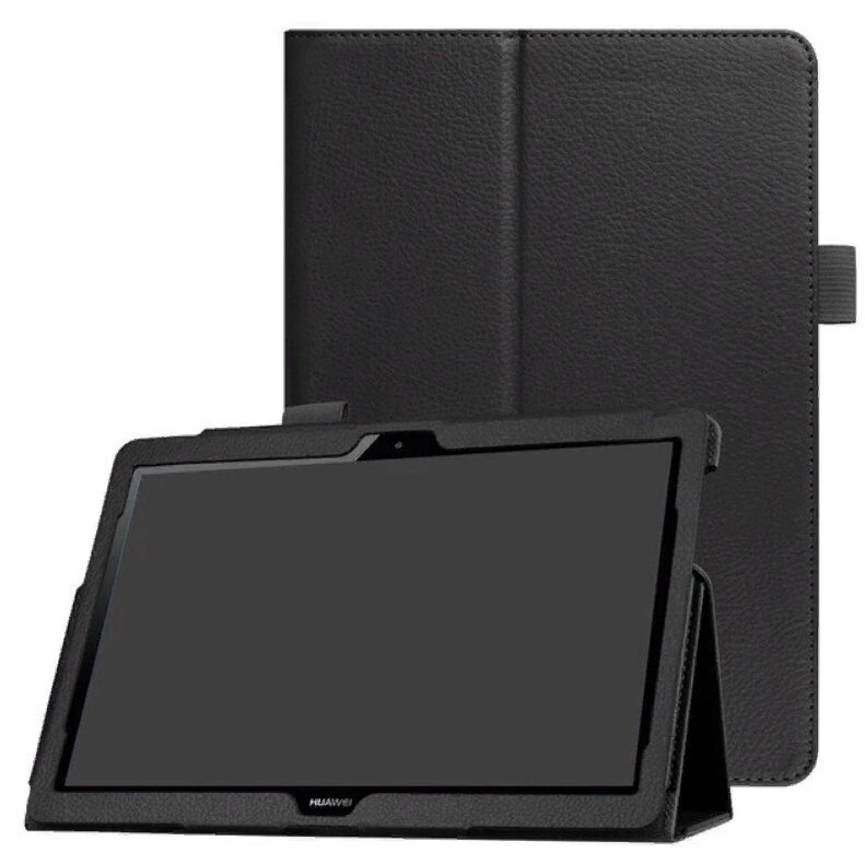Чехол-обложка MyPads Eclissi di lusso для Huawei MatePad T10s из качественной импортной кожи с мульти-подставкой в черном цвете