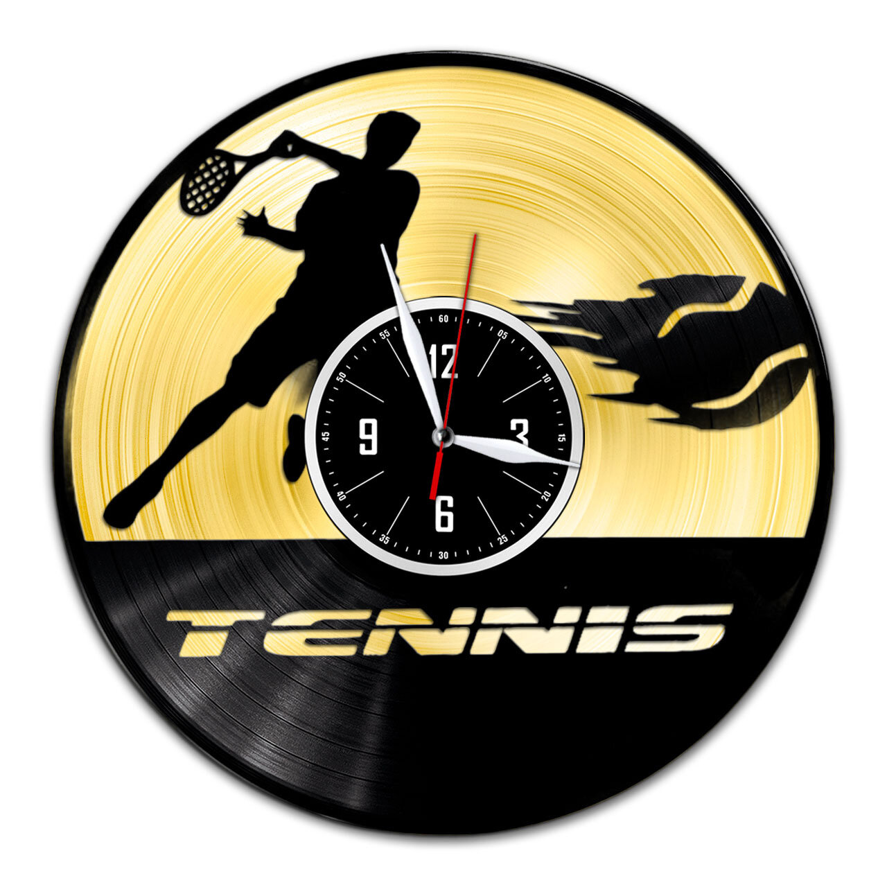 Теннис - настенные часы из виниловой пластинки (с золотой подложкой)