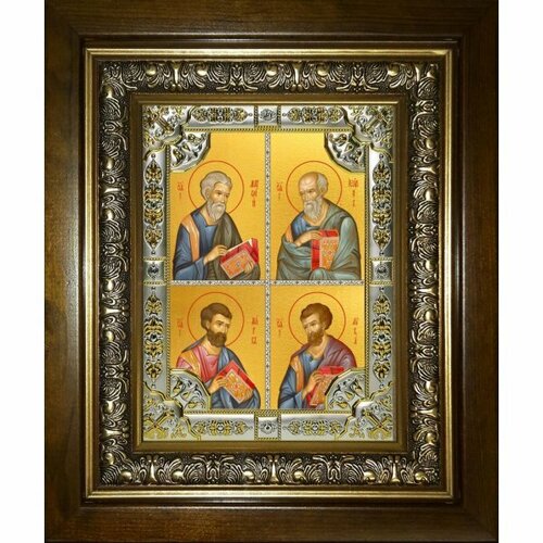 Икона Матфей, Иоанн, Марк и Лука святые апостолы и евангелисты, 18x24 см, со стразами, в деревянном киоте, арт вк-3510