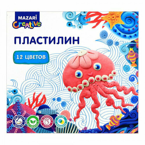 Пластилин классический 12 цветов со стеком Mazari набор для творчества пластилиновое мыло mazari 4 цвета 60 гр стек картонная коробка