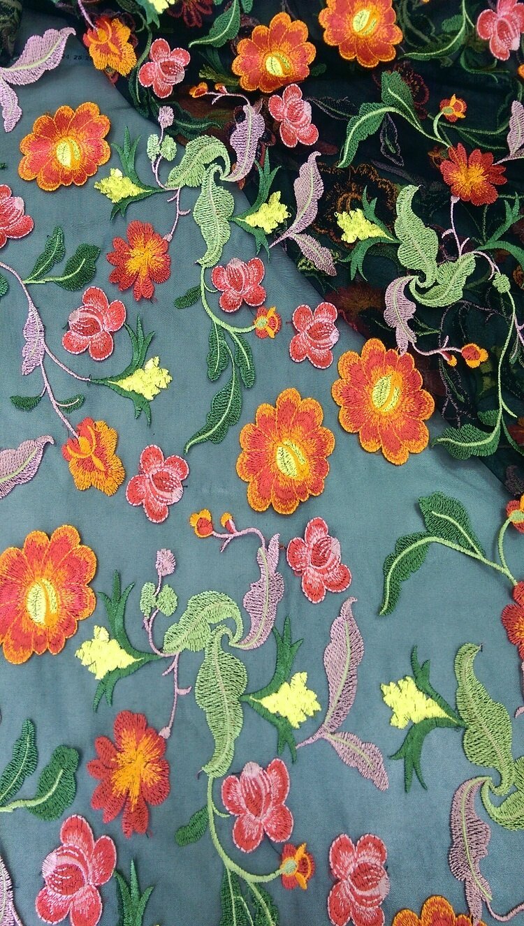 Ткань Сетка с цветочной вышивкой Италия