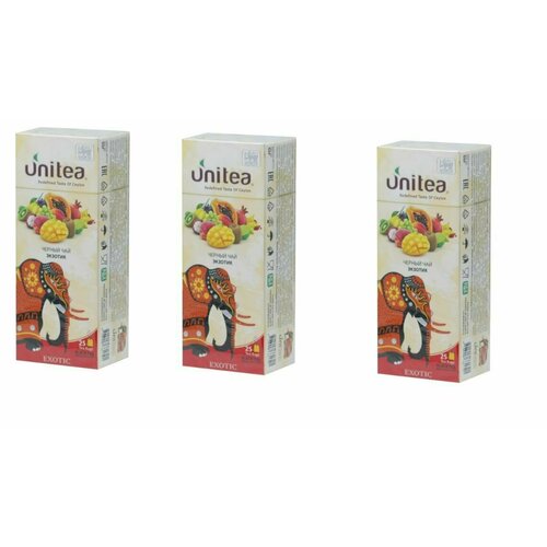 UNITEA Чай черный, Exotic Fruits, 25 пакетиков, 50 г - 3 шт.