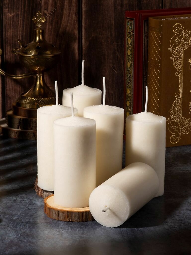 Свечи столбики вкладыши для лампады - 6 шт. Парафиновые большие белые свечи, d - 4,2 см