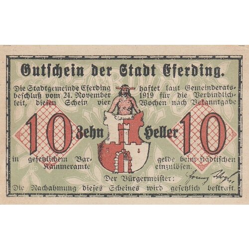 Австрия Эфердинг 10 геллеров 1919 г. (№1.1) австрия эфердинг 10 геллеров 1919 г вид 2 1 2