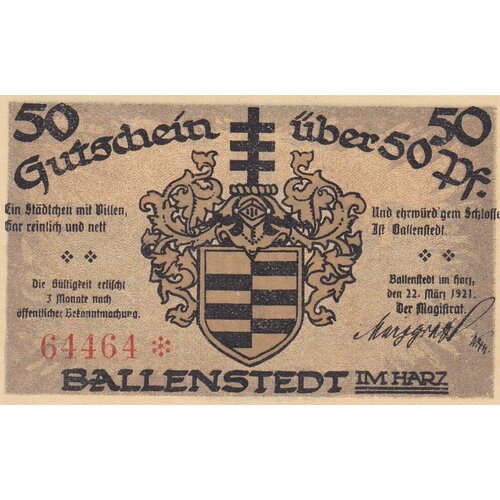 Германия (Веймарская Республика) Балленштедт 50 пфеннигов 22.03.1921 г. (№2) (2)